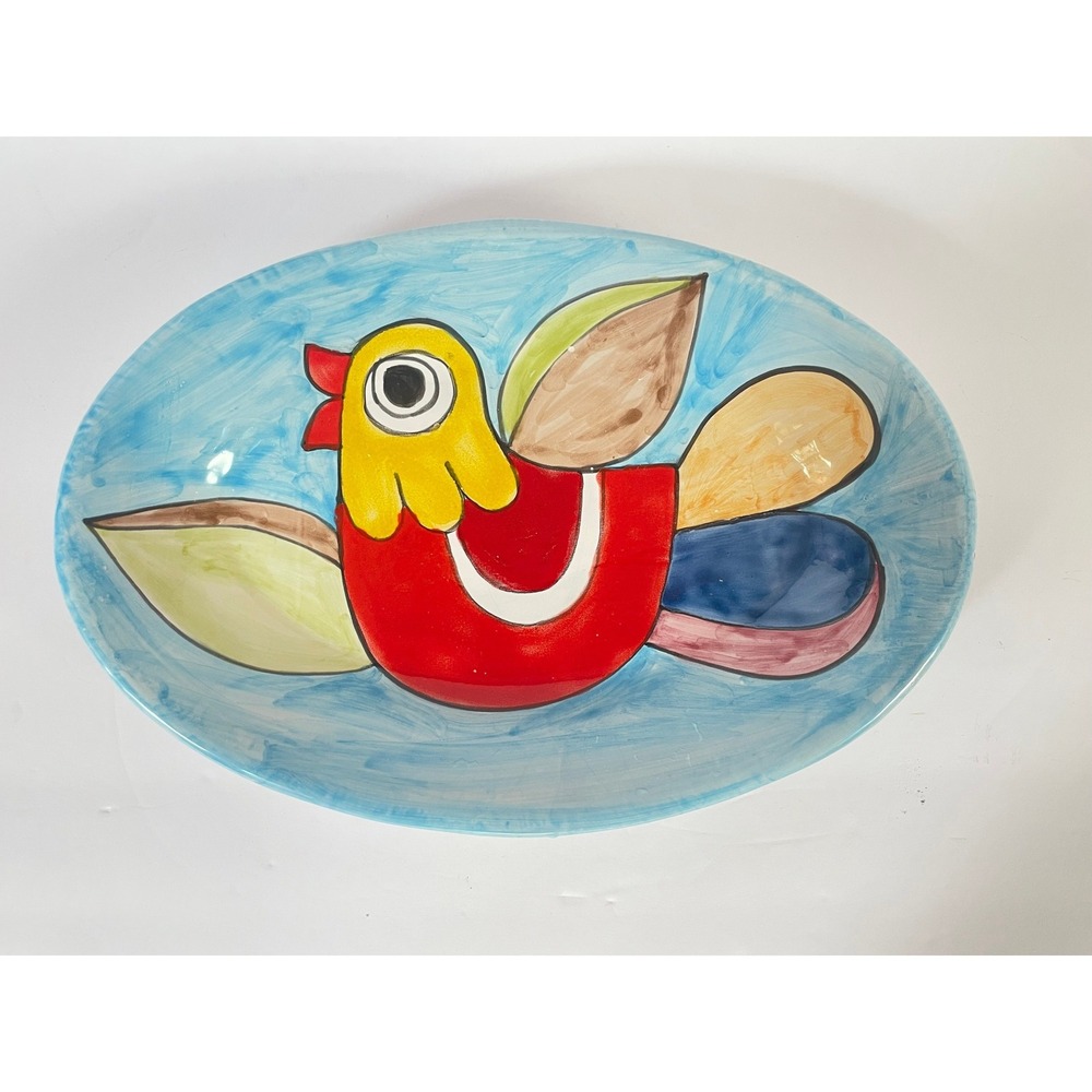Nino Parrucca Italy Hand Painted Ceramic Bird Oval Platter Majolica 11"